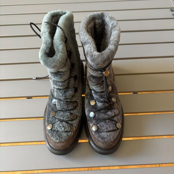 Aquatalia Lorena Winter Snow Boots Womens 6 Gray Suede Shearling Lined Lace-Up - Picture 2 of 10